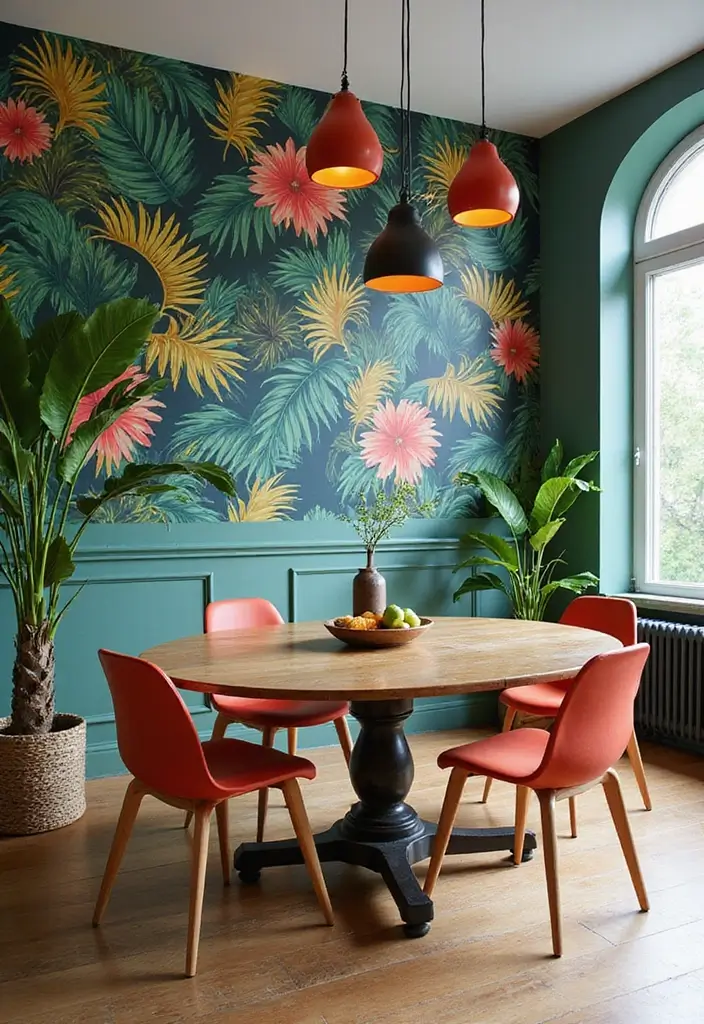 30 Dining Room Accent Wall Ideas That Add Personality - 24. Tropical Vibes