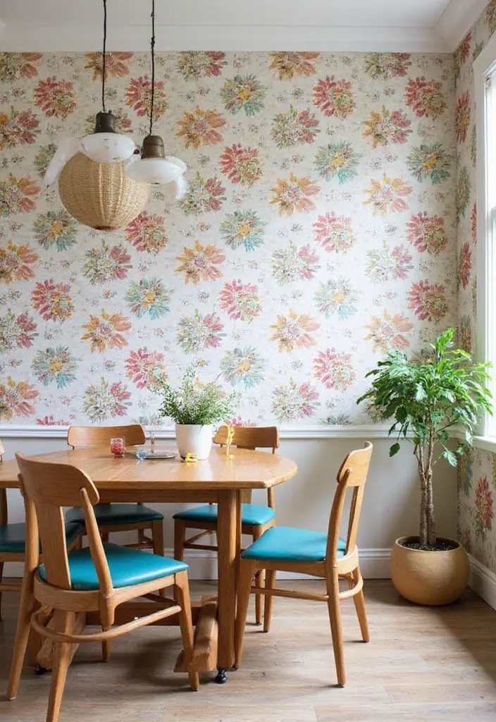 30 Dining Room Accent Wall Ideas That Add Personality - 3. Playful Wallpaper