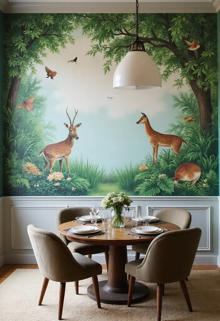 30 Dining Room Accent Wall Ideas That Add Personality - 9. Nature-Inspired Murals