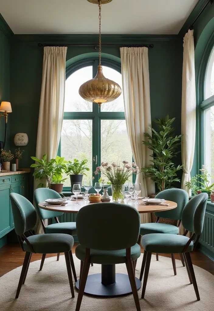 30 Dining Room Dark Color Palettes That Look Chic - 10. Forest Green and Creamy White