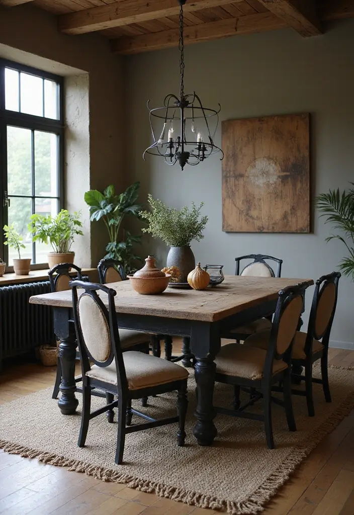 30 Dining Room Dark Color Palettes That Look Chic - 15. Rustic Black and Earthy Beige