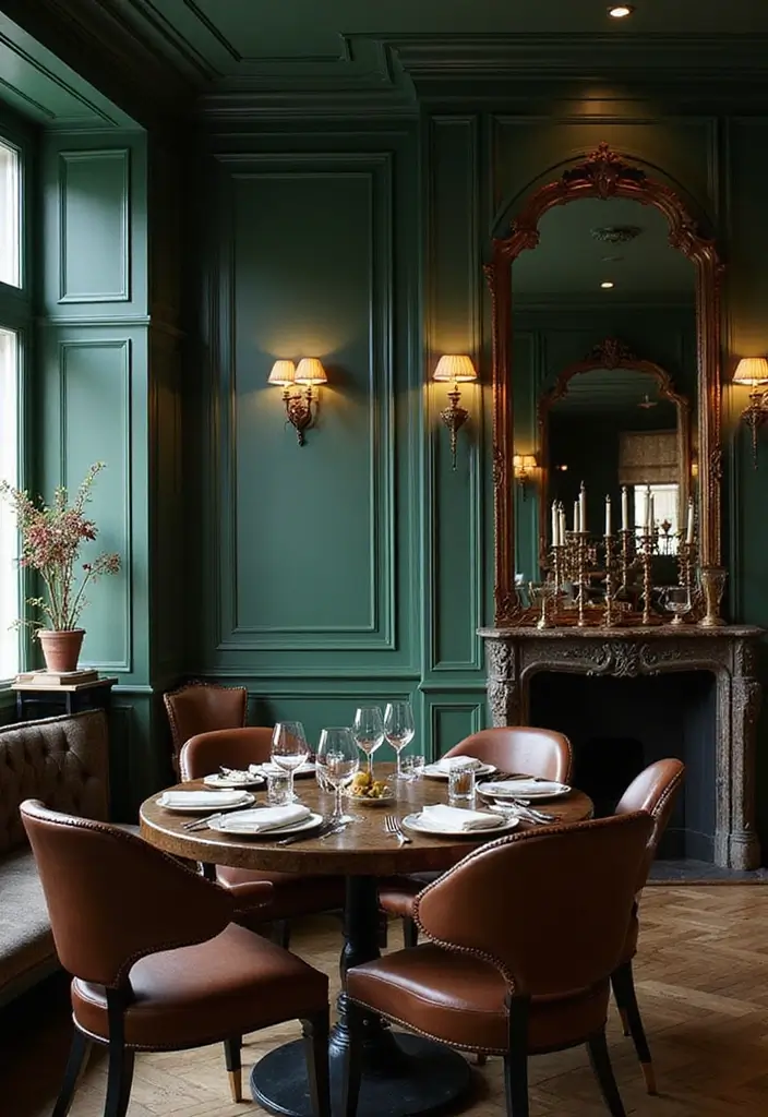 30 Dining Room Dark Color Palettes That Look Chic - 20. Deep Forest Green and Burnished Copper