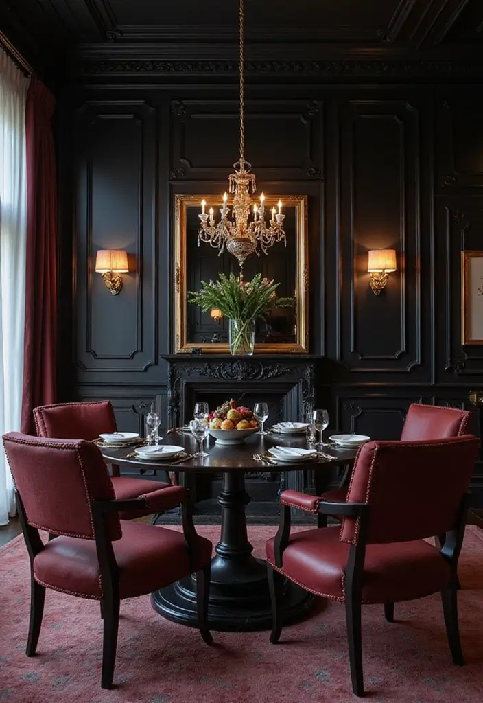 30 Dining Room Dark Color Palettes That Look Chic - 25. Classic Black and Burgundy