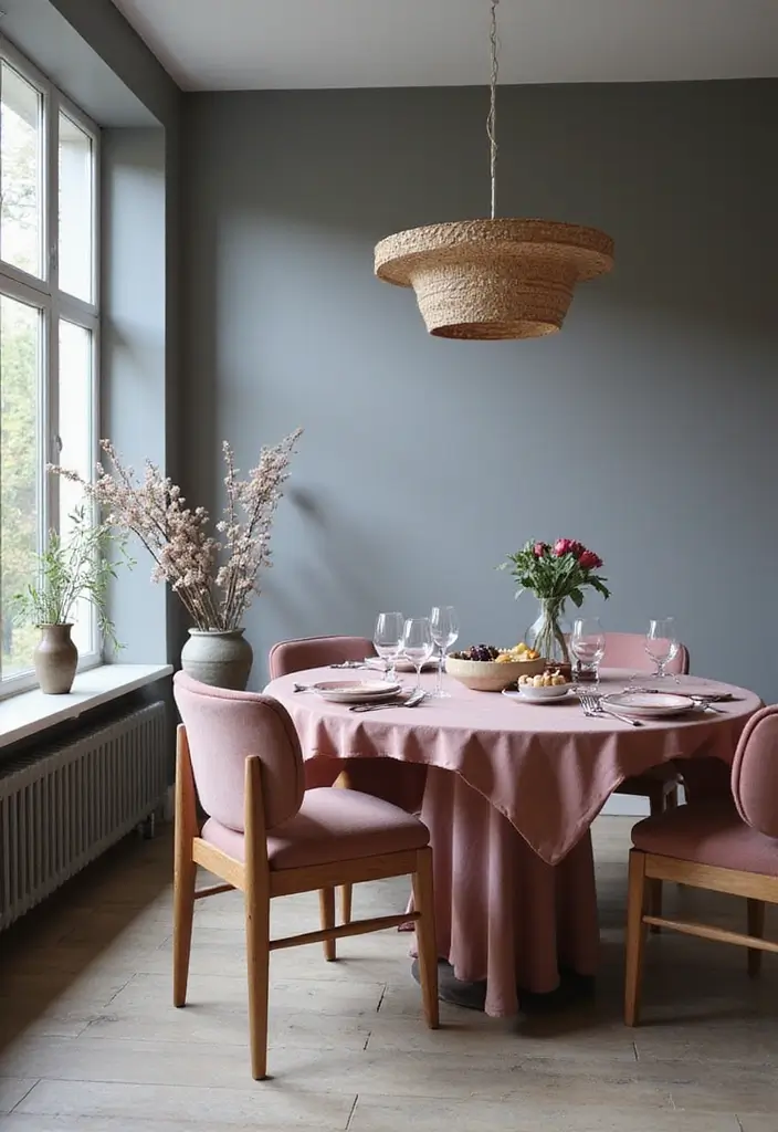 30 Dining Room Dark Color Palettes That Look Chic - 7. Soft Slate Gray and Dusty Rose