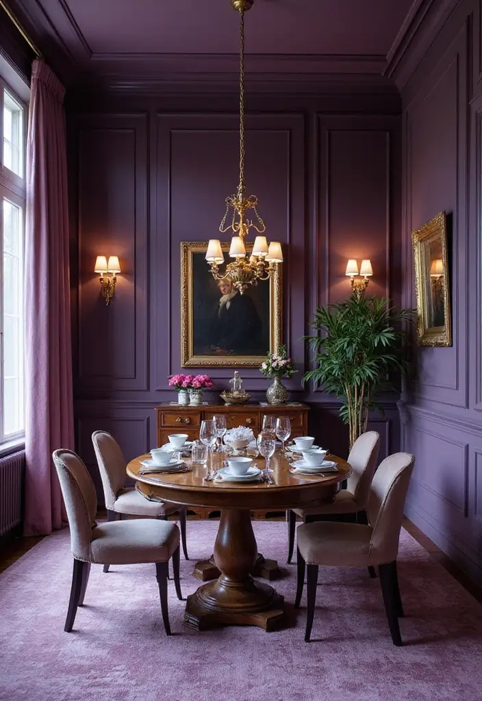 30 Dining Room Dark Color Palettes That Look Chic - 9. Dark Plum and Soft Lavender