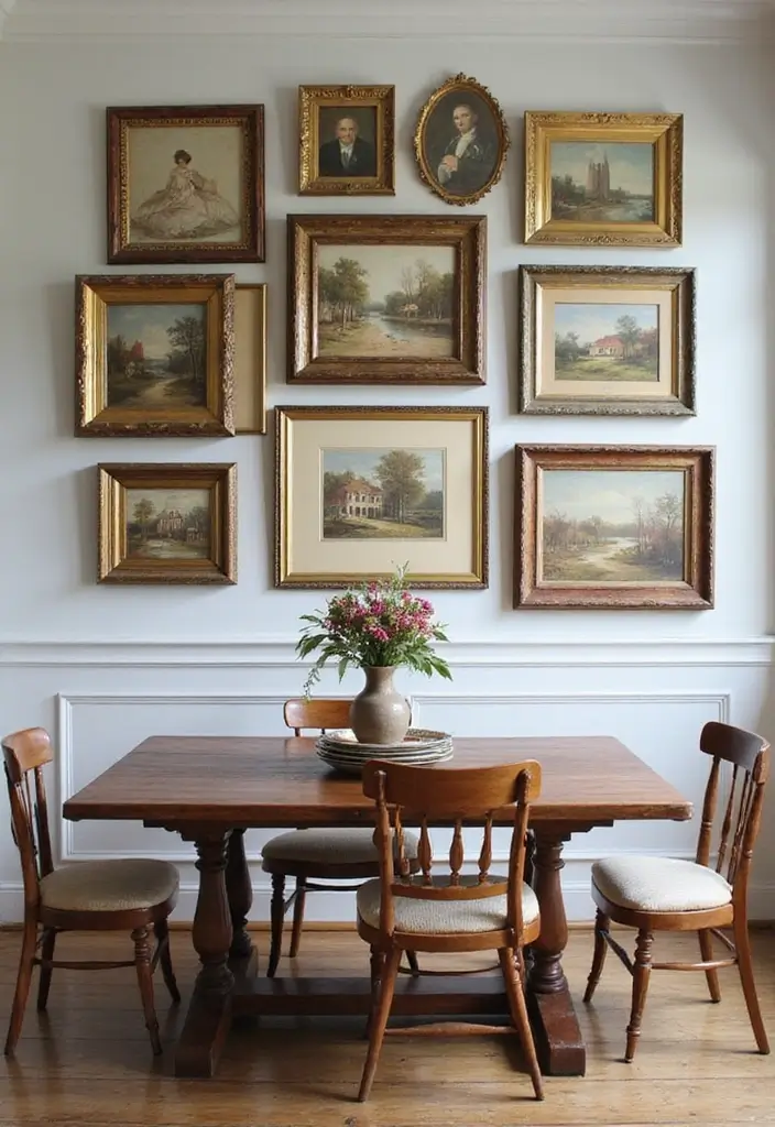 30 Dining Room Gallery Wall Inspirations You’ll Adore 18 30 Dining Room Gallery Wall Inspirations You’ll Adore - 18. Distressed Elegance