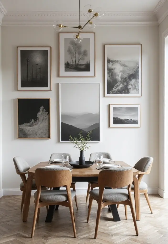 30 Dining Room Gallery Wall Inspirations You’ll Adore 20 30 Dining Room Gallery Wall Inspirations You’ll Adore - 20. Monochromatic Magic