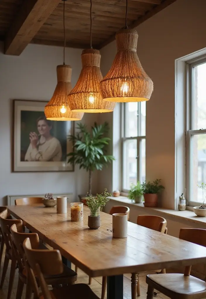 30 Dining Room Lighting Ideas That Transform the Whole Space - 1. Pendant Lights with Natural Materials