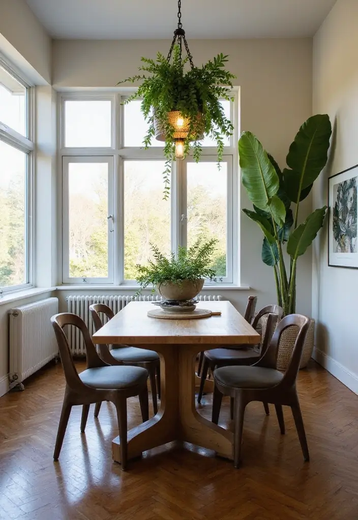 30 Dining Room Lighting Ideas That Transform the Whole Space - 17. Greenery and Light