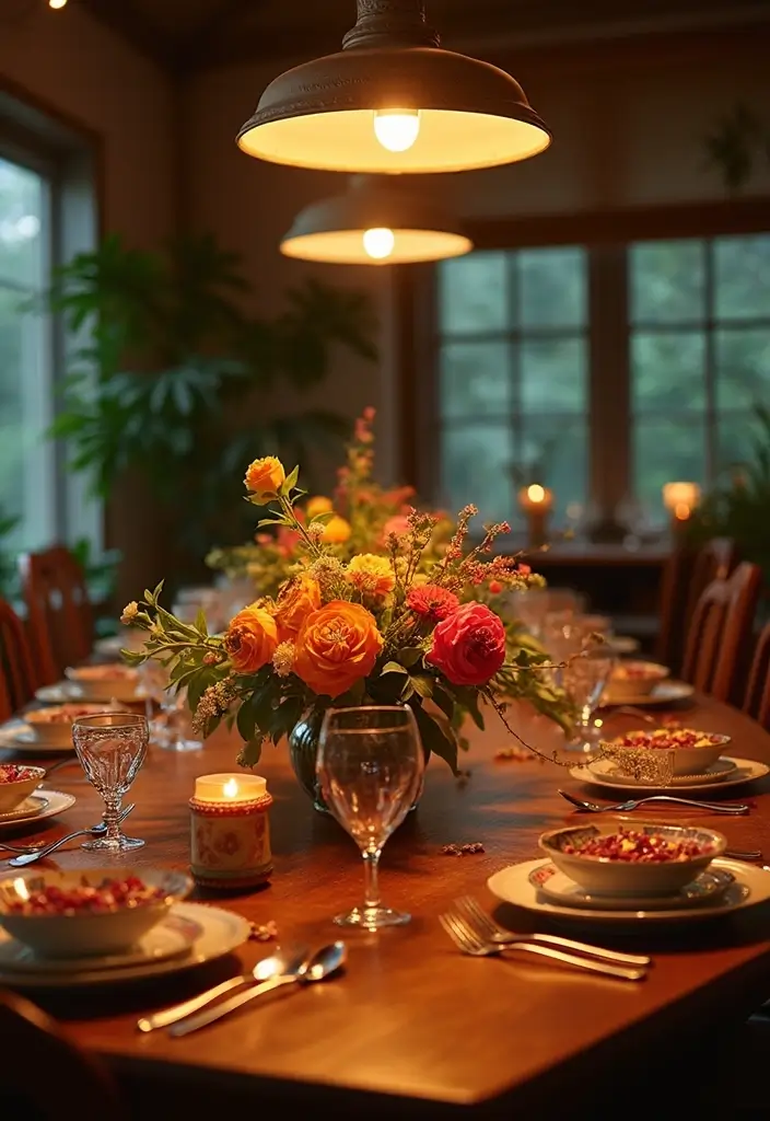 30 Dining Room Lighting Ideas That Transform the Whole Space - 22. Vibrant Table Centerpiece Lights