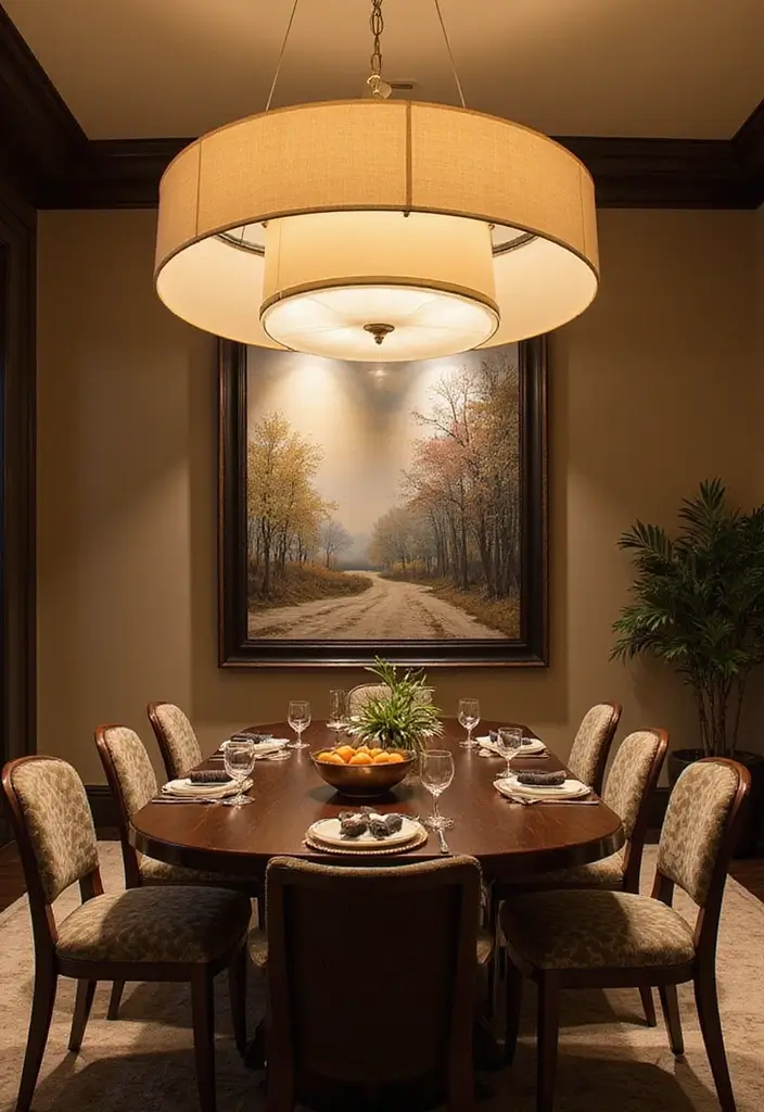 30 Dining Room Lighting Ideas That Transform the Whole Space - 23. Oversized Art Lighting
