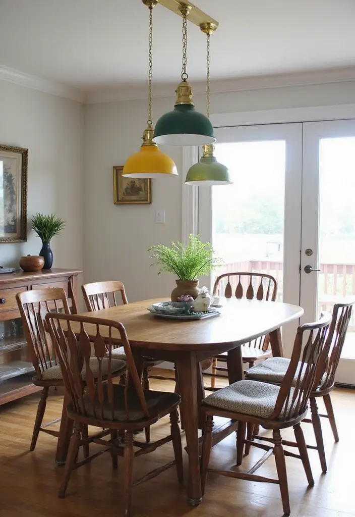 30 Dining Room Lighting Ideas That Transform the Whole Space - 5. Upcycled Vintage Fixtures