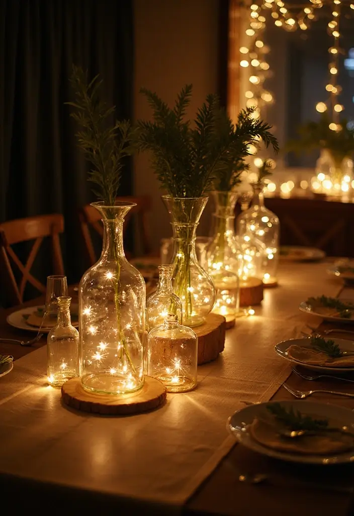 30 Dining Room Lighting Ideas That Transform the Whole Space - 7. Fairy Lights in Glass Vessels