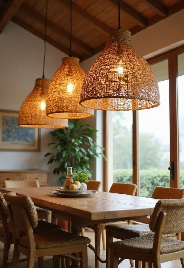 30 Dining Room Lighting Ideas That Transform the Whole Space - 8. Natural Fiber Shades