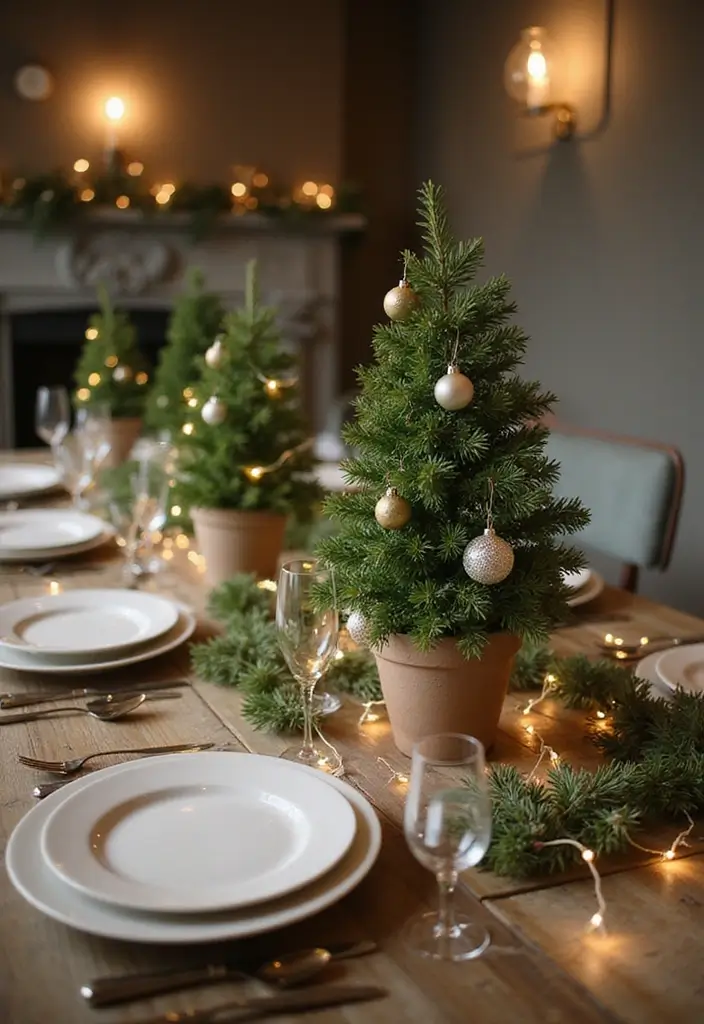 30 Dining Room Table Christmas Decor Inspirations Full of Holiday Spirit 16 30 Dining Room Table Christmas Decor Inspirations Full of Holiday Spirit - 15. Mini Christmas Tree Centerpieces