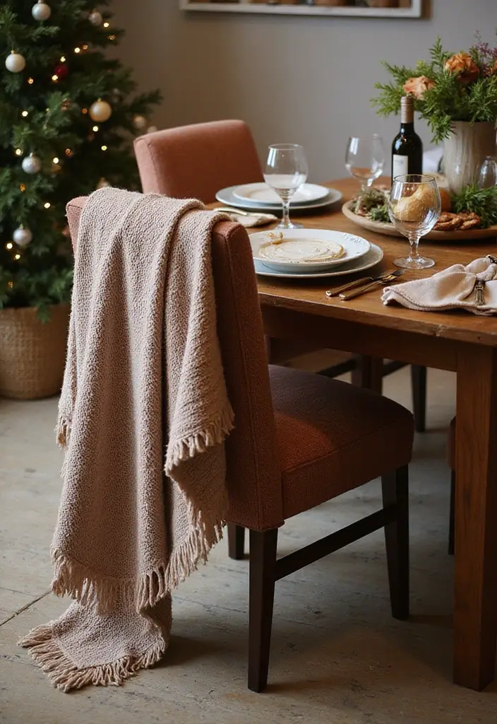 30 Dining Room Table Christmas Decor Inspirations Full of Holiday Spirit 30 30 Dining Room Table Christmas Decor Inspirations Full of Holiday Spirit - 29. Cozy Throws as Table Accents