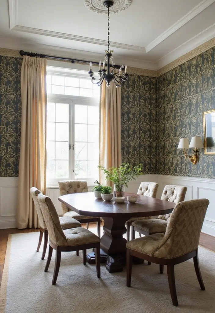 30 Huge Dining Room Layouts That Wow Every Guest - 12. Bold Wallpaper Accents
