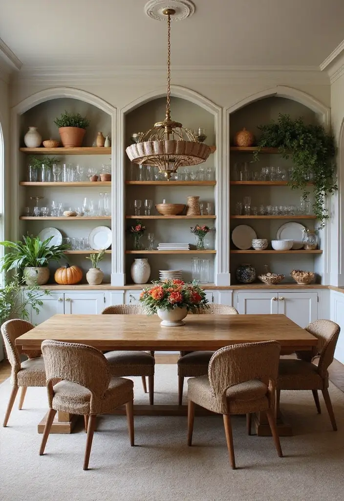 30 Huge Dining Room Layouts That Wow Every Guest - 23. Open Shelving Displays