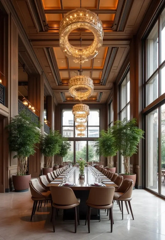 30 Huge Dining Room Layouts That Wow Every Guest - 24. High Ceilings with Decorative Elements