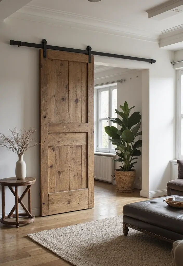 30 Living Room and Dining Room Partition Ideas That Work - 13. Sliding Barn Doors