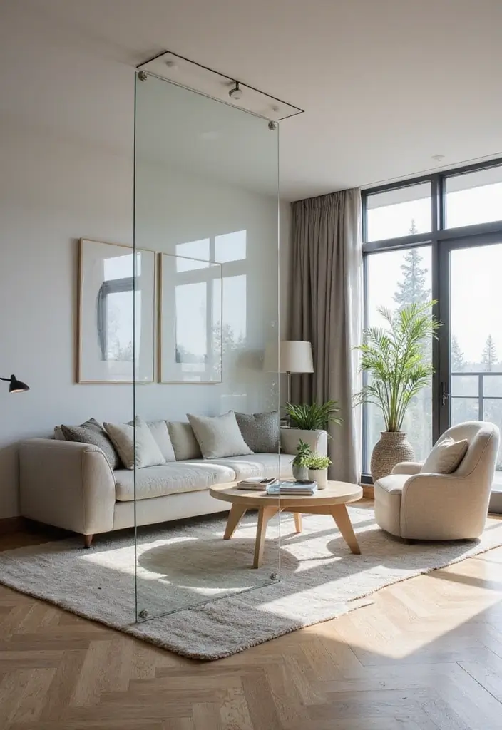 30 Living Room and Dining Room Partition Ideas That Work - 18. Transparent Acrylic Dividers