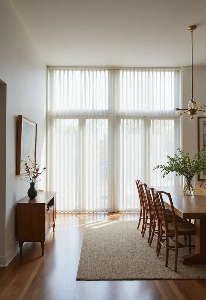 30 Living Room and Dining Room Partition Ideas That Work - 19. Vertical Blinds as Partitions