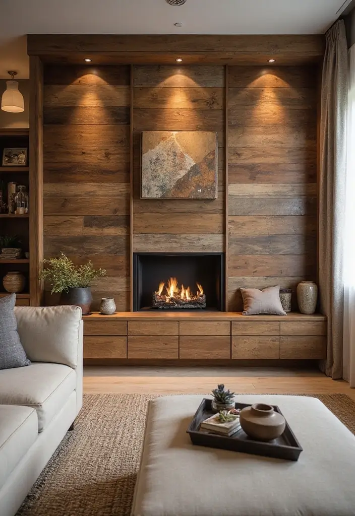 30 Living Room and Dining Room Partition Ideas That Work - 2. Rustic Wood Paneling
