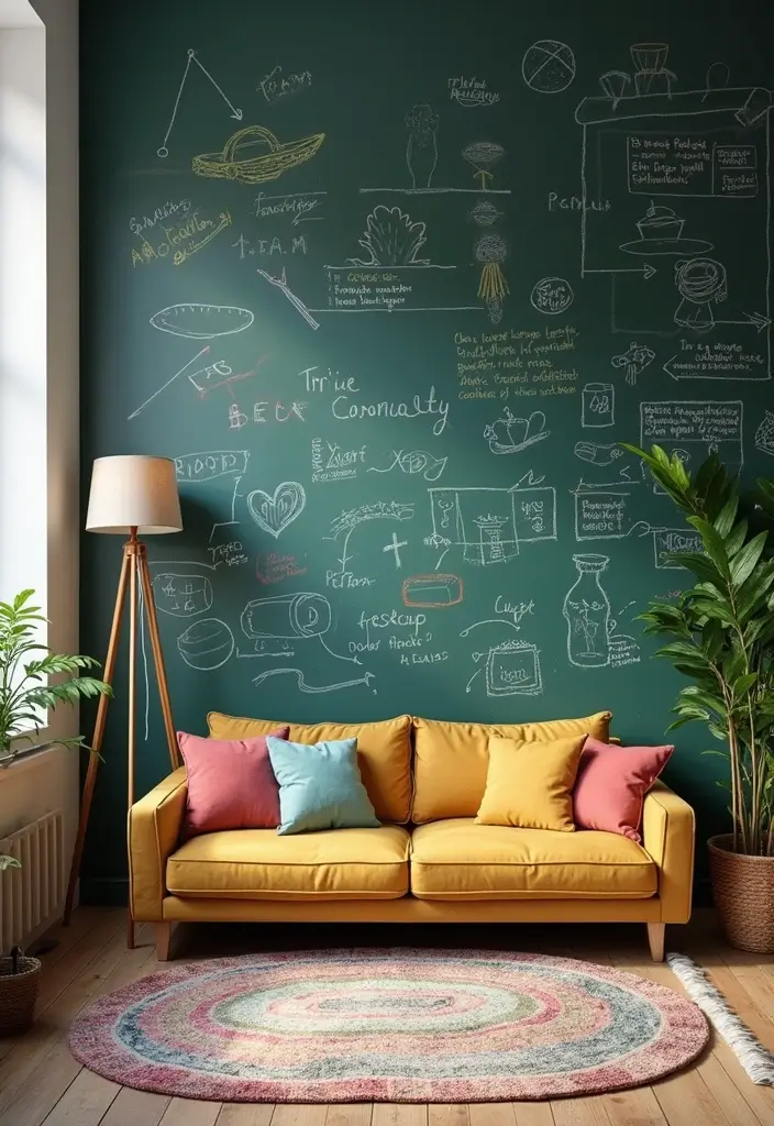 30 Living Room and Dining Room Partition Ideas That Work - 22. Chalkboard Paint Walls