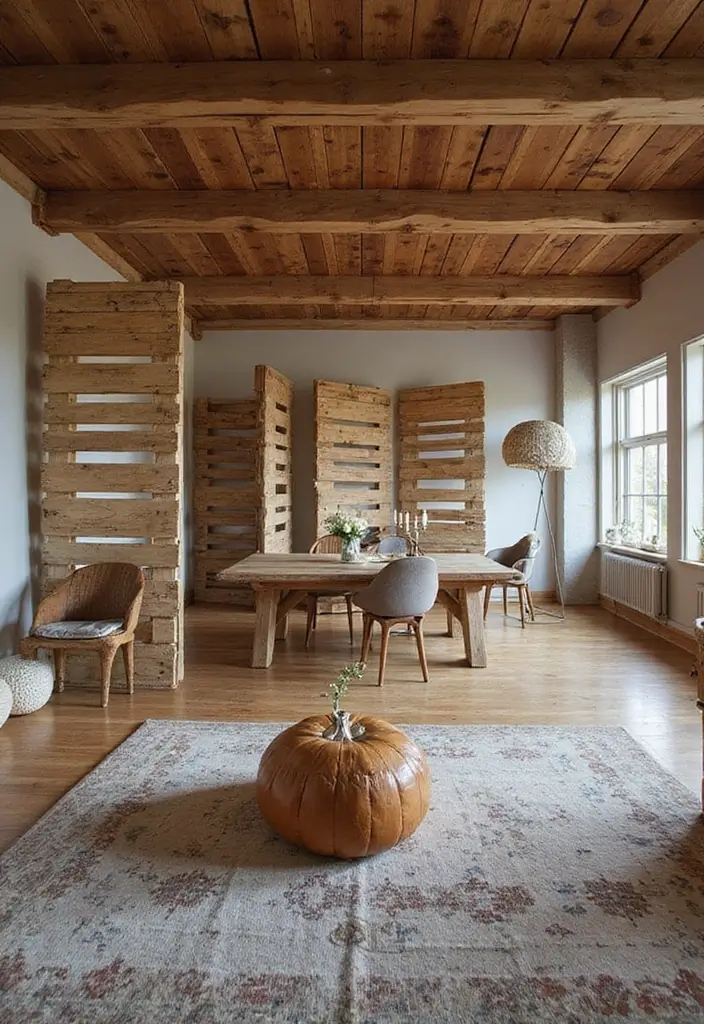30 Living Room and Dining Room Partition Ideas That Work - 27. Repurposed Pallet Partitions