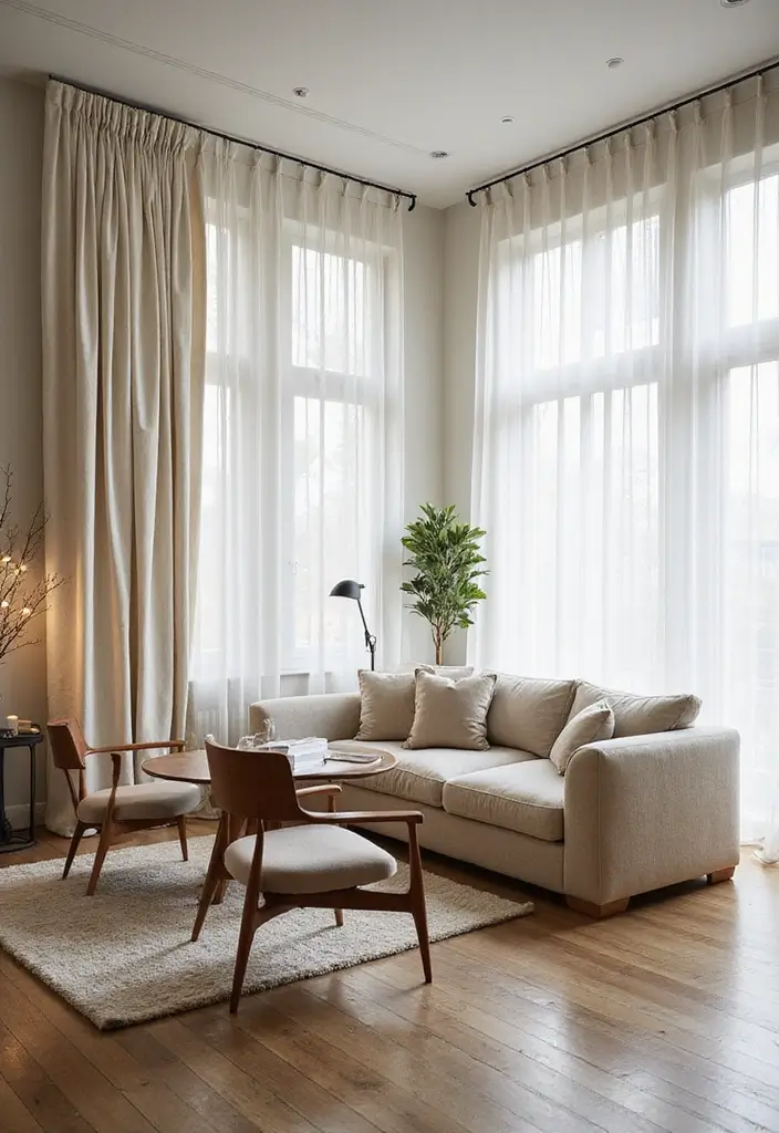 30 Living Room and Dining Room Partition Ideas That Work - 29. Tension Rod Dividers