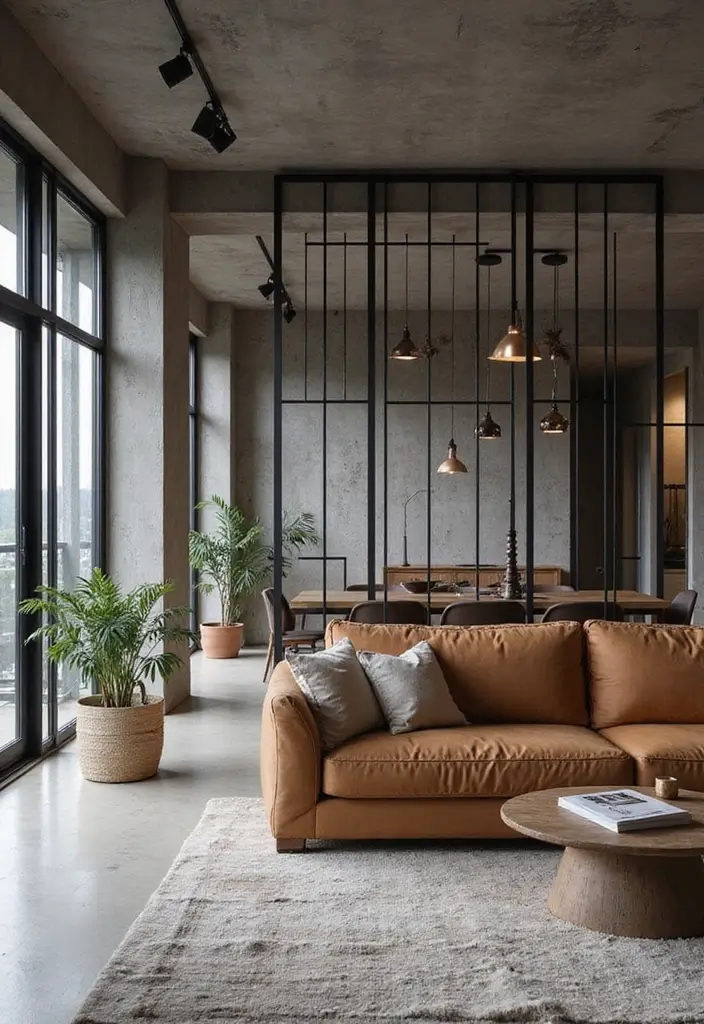 30 Living Room and Dining Room Partition Ideas That Work - 8. Minimalist Metal Frames