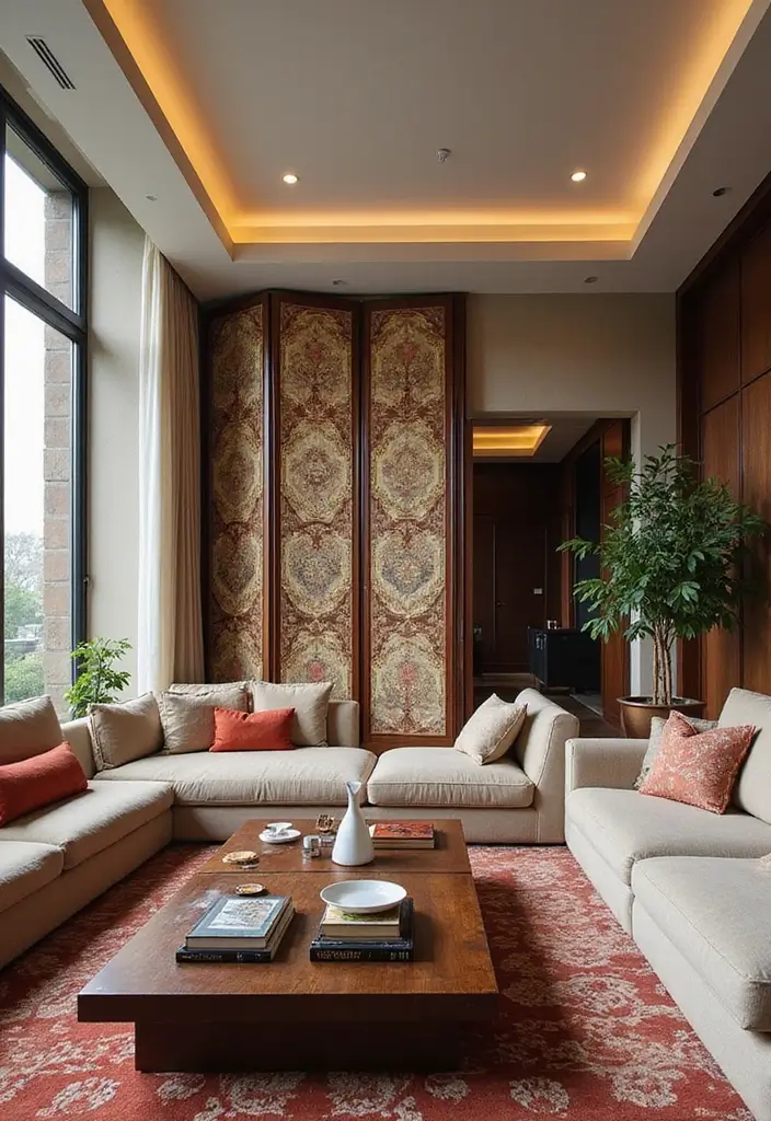 30 Living Room and Dining Room Partition Ideas That Work - 9. Decorative Folding Screens