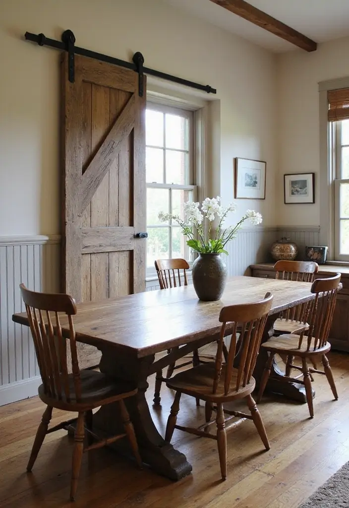 30 Wainscoting Dining Room Inspirations Full of Charm - 15. Rustic Barn Door Wainscoting