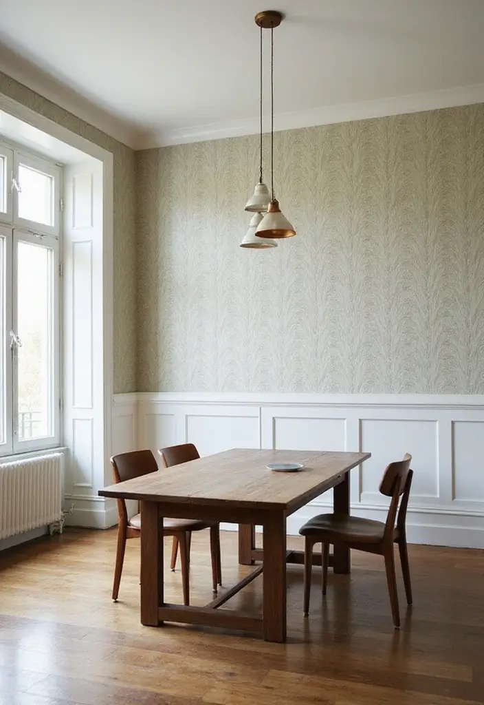 30 Wainscoting Dining Room Inspirations Full of Charm - 16. Textured Wainscoting with Wallpaper