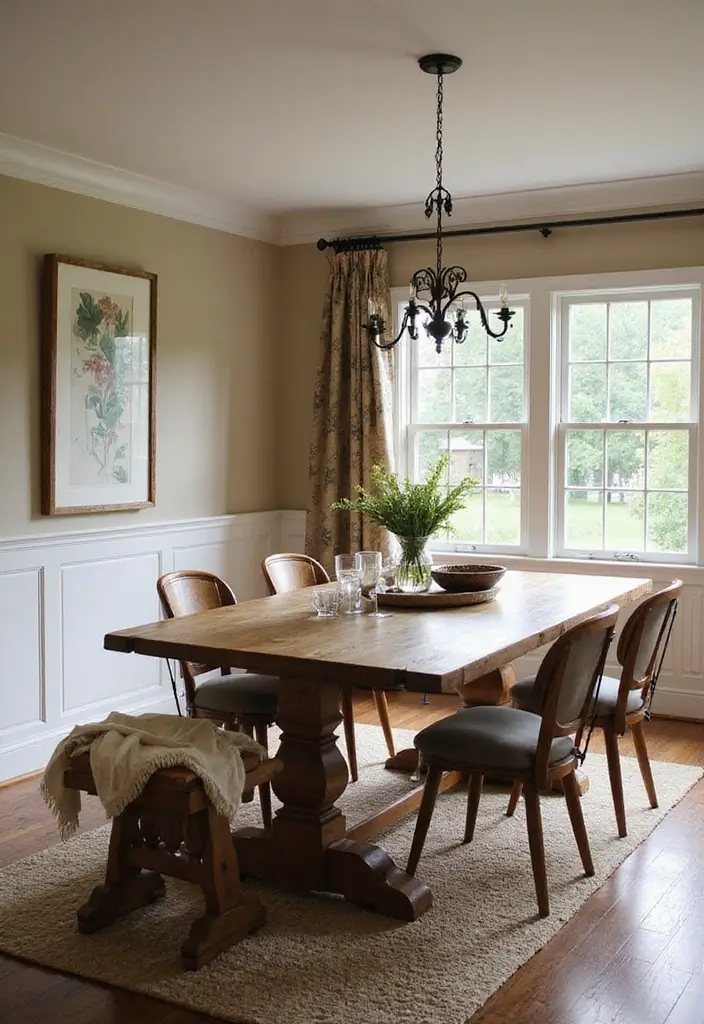 30 Wainscoting Dining Room Inspirations Full of Charm - 19. Farmhouse Table with Wainscoting Accent