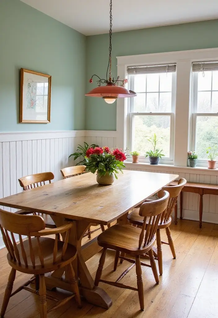 30 Wainscoting Dining Room Inspirations Full of Charm - 27. Farmhouse-Inspired Colorful Wainscoting