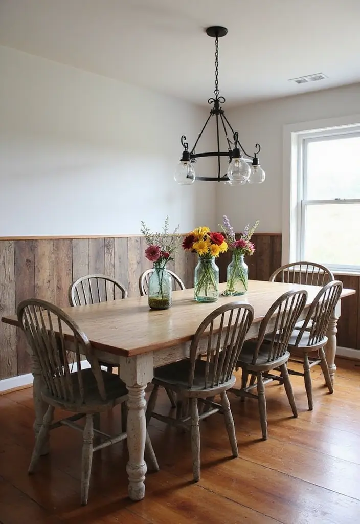 30 Wainscoting Dining Room Inspirations Full of Charm - 3. Farmhouse Chic with Reclaimed Wood Accents