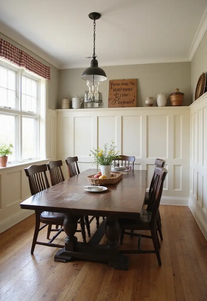 30 Wainscoting Dining Room Inspirations Full of Charm - 30. Classic Farmhouse Aesthetics with Wainscoting