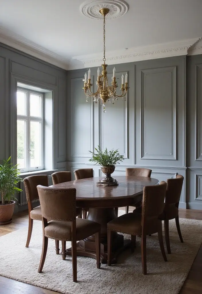 30 Wainscoting Dining Room Inspirations Full of Charm - 8. Elegant Gray Wainscoting with Brass Accents