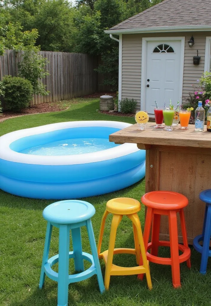 10 Backyard Blow Up Pool Ideas for Simple Cool Summer Fun - 7. DIY Poolside Bar