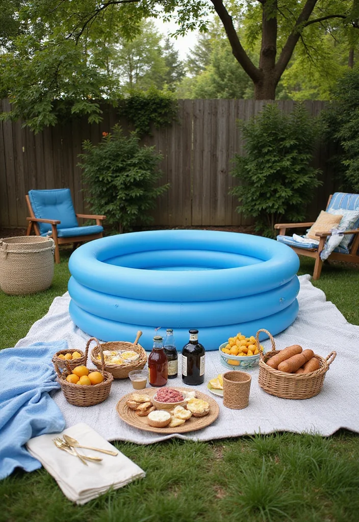10 Backyard Blow Up Pool Ideas for Simple Cool Summer Fun - 8. Poolside Picnic Spot