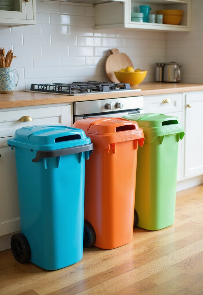 10 Kitchen Trash Can Ideas for Clean Hidden Practical Solutions - 9. Color-Coded Trash Bins