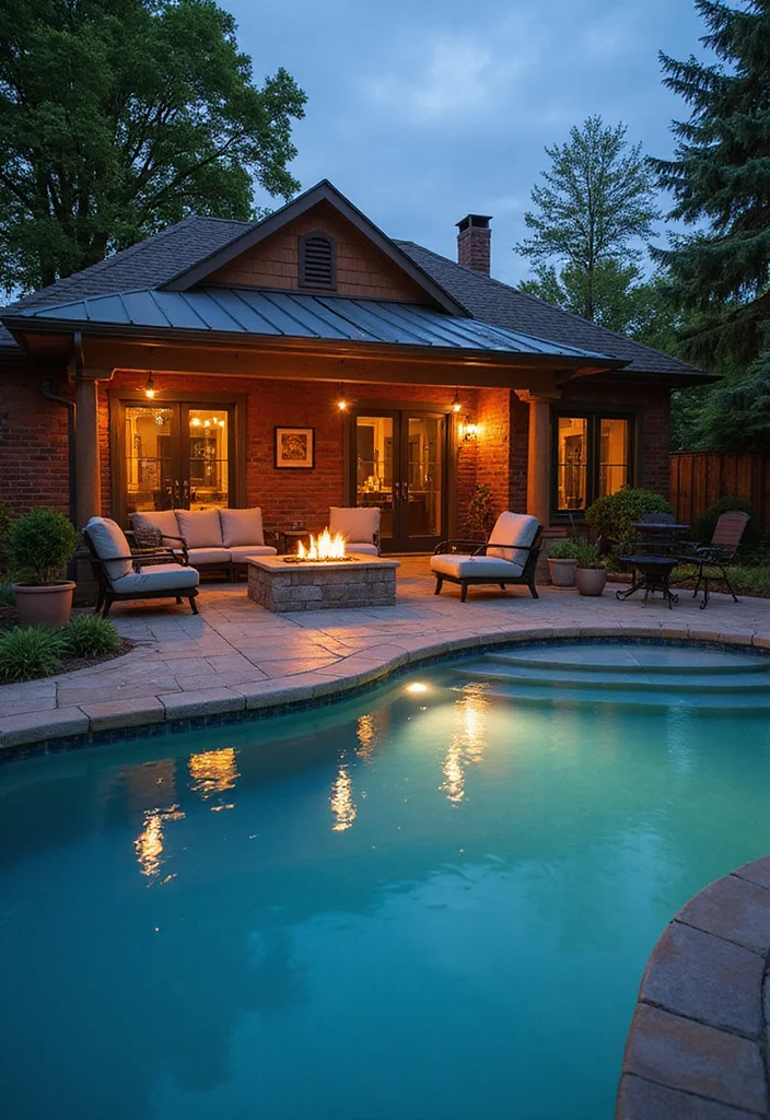 12 Backyard In Ground Pool Ideas for Relaxing Beautiful Living - 10. Cozy Fire Pit Lounge