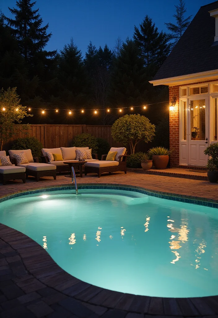 12 Backyard In Ground Pool Ideas for Relaxing Beautiful Living - 6. Elegant Night Escape