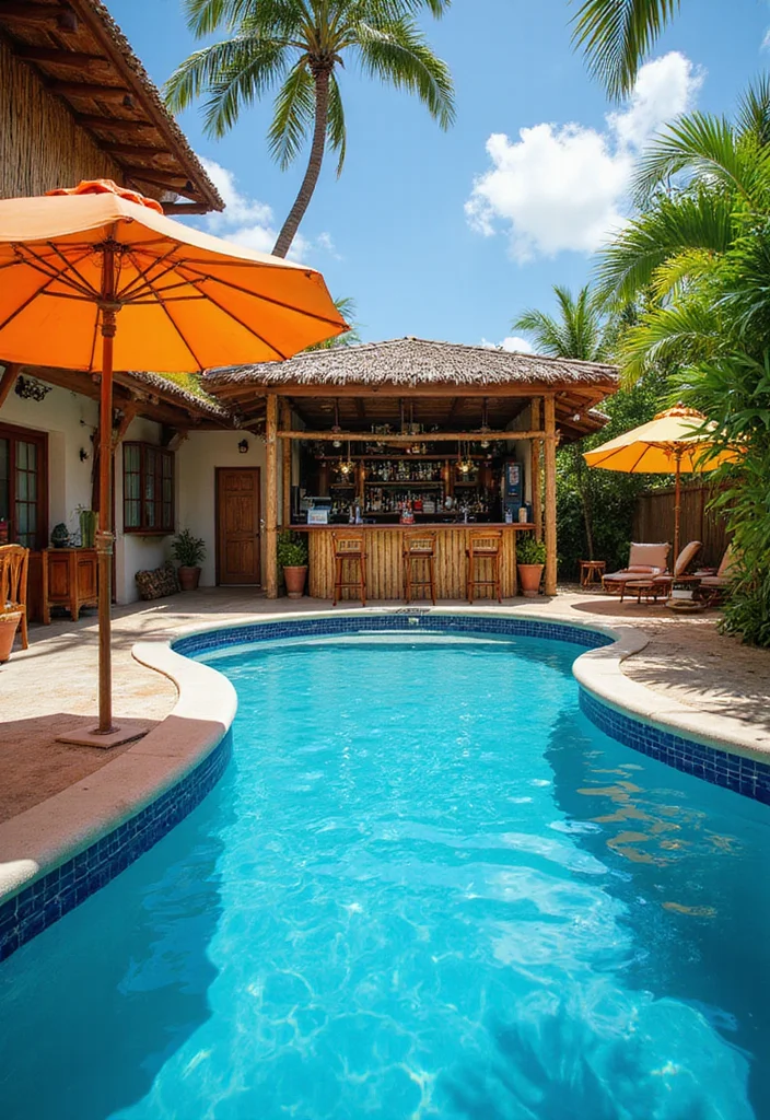 12 Backyard In Ground Pool Ideas for Relaxing Beautiful Living - 8. Tropical Poolside Bar