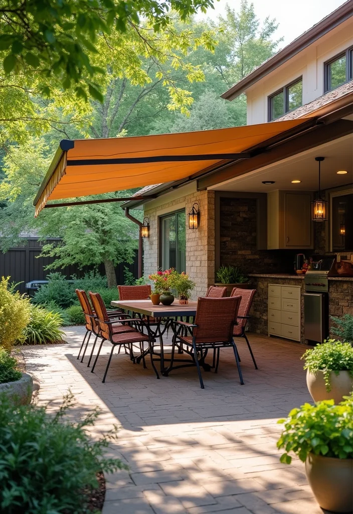 12 Backyard Patio Kitchen Ideas for Fun Functional Outdoor Cooking - 9. Retractable Awnings for Shade