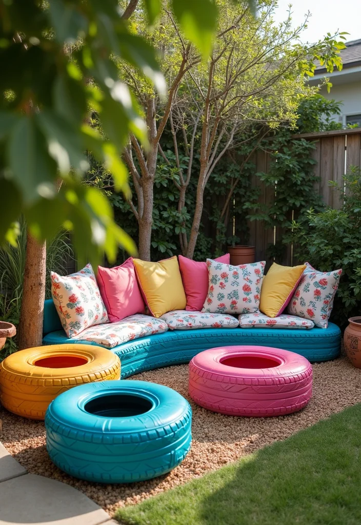 12 Backyard Patio Seating Ideas for Comfortable Relaxed Arrangements 34 12 Backyard Patio Seating Ideas for Comfortable Relaxed Arrangements 4. Upcycled Tire Seating