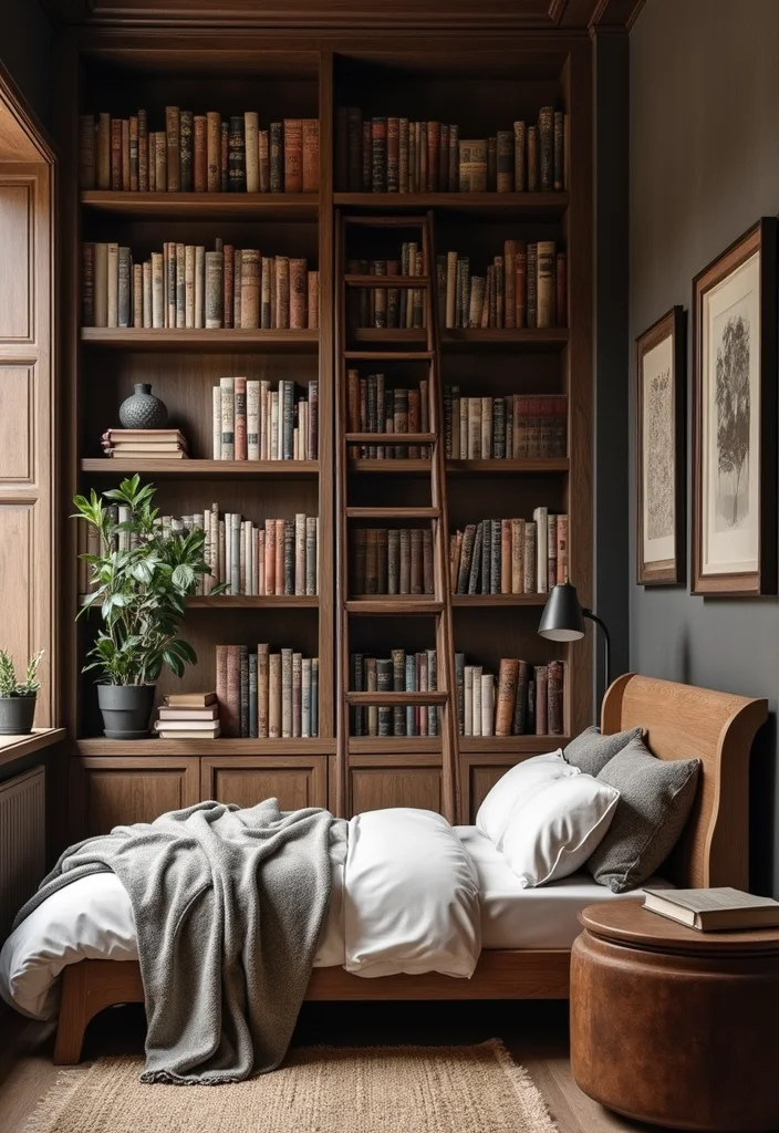 12 Bedroom Library Ideas for Cozy Warm Reading Retreats - 8. Personal Library Ladder