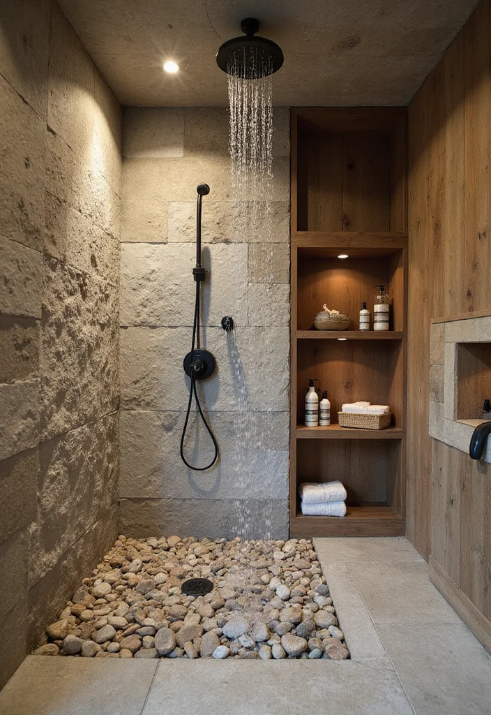12 Cabin Bathroom Ideas for Cozy Rustic Nature Inspired Charm 1. Soothing Stone Showers