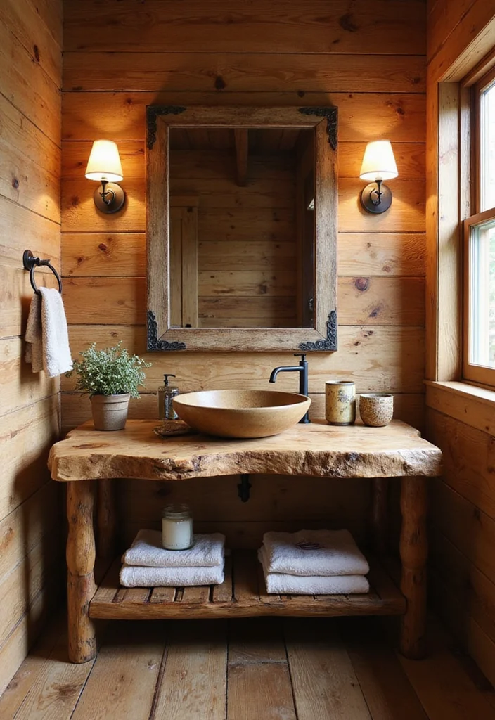 12 Cabin Bathroom Ideas for Cozy Rustic Nature Inspired Charm 2. Live Edge Wood Vanities